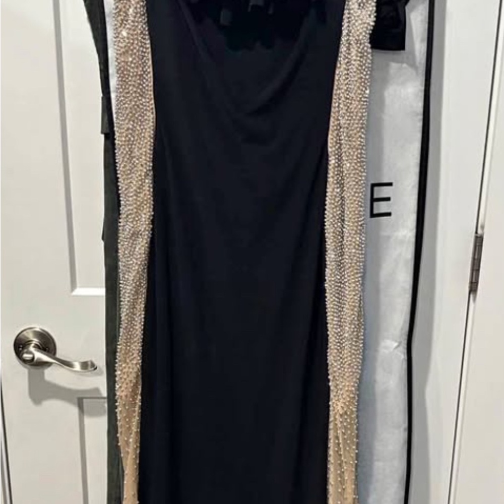 Xscape Black Dress with Gold Accents